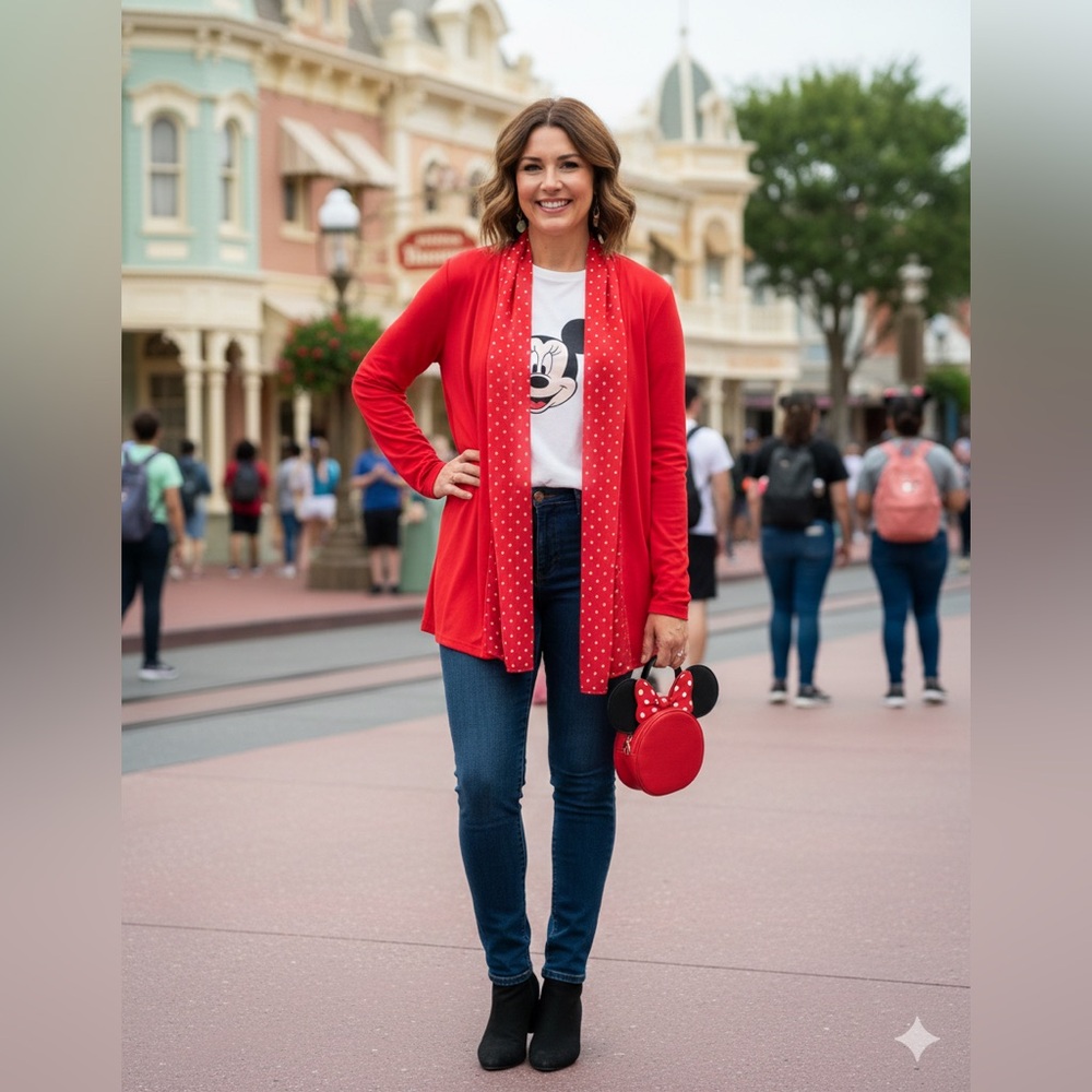 SIZE 2X New Susan Graver Red Cardigan With Polka Dot Chiffon Accent